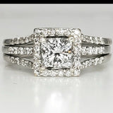 14k White Gold Princess Cut Natural & Lab Grown Diamond Ring & Band  -  DSR-23296