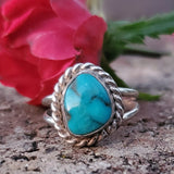 Sterling Silver Rope Edge Turquoise Ring SSJ-12837