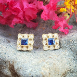 14KY .08CTW Diamond Sapphire Square Halo Stud Earrings -  DER-25893 DER-25894