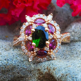 14K Rose Gold Diamond, Green & Pink Tourmaline Ring DCR- 24695