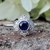 14K White Gold Sapphire & Diamond Vintage Style Ring  DCR- 24691