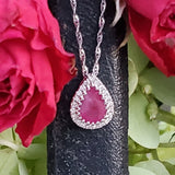 14K White Gold Ruby & Diamond Halo Pendant  DPD-26795