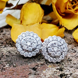 14k White Gold Diamond Halo Cluster Stud Earrings  - DER-25940