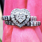 10k White Gold Diamond Heart Halo Wedding Set - DBS-22923