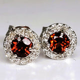 14K White Gold Diamond Halo Garnet Stud Earrings -  DER-25955