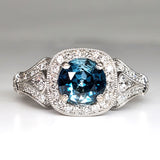14 Karat White Gold Blue Zircon &  Diamond Ring DCR-24709