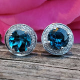 14KW .20CTW Diamond London Blue Topaz Halo Earrings DER-25880