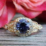 14K Yellow Gold Iolite &  Diamond Ring DCR-24712
