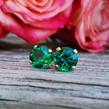 14K Yellow Gold Lab Grown Emerald Stud Earrings GER-23533