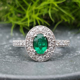14k White Gold Oval Emerald and Diamond Ring DCR-24635