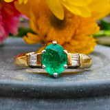 14k Yellow Gold Oval Cut Emerald and Baguette Diamond Ring  DCR-24339