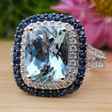 14 Karat White Gold Aquamarine, Diamond & Sapphire Ring DCR-24710