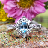 10K White Gold Aquamarine & Diamond Vintage Style Ring  DCR-24704