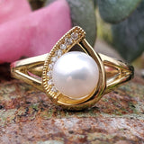 10k Yellow Gold Cultured Pearl & Diamond Ring  DCR-24705