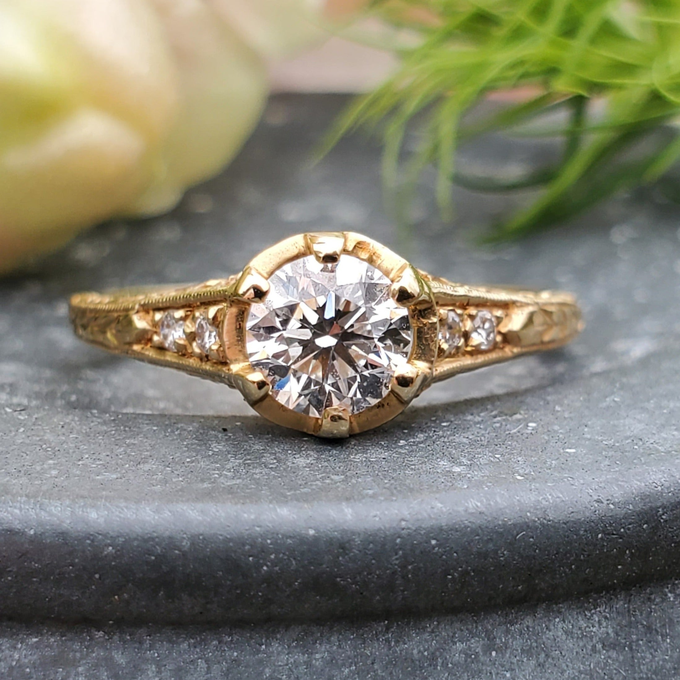 Vintage Engagement Yellow Gold Engagement Settings Lab Grown Oval