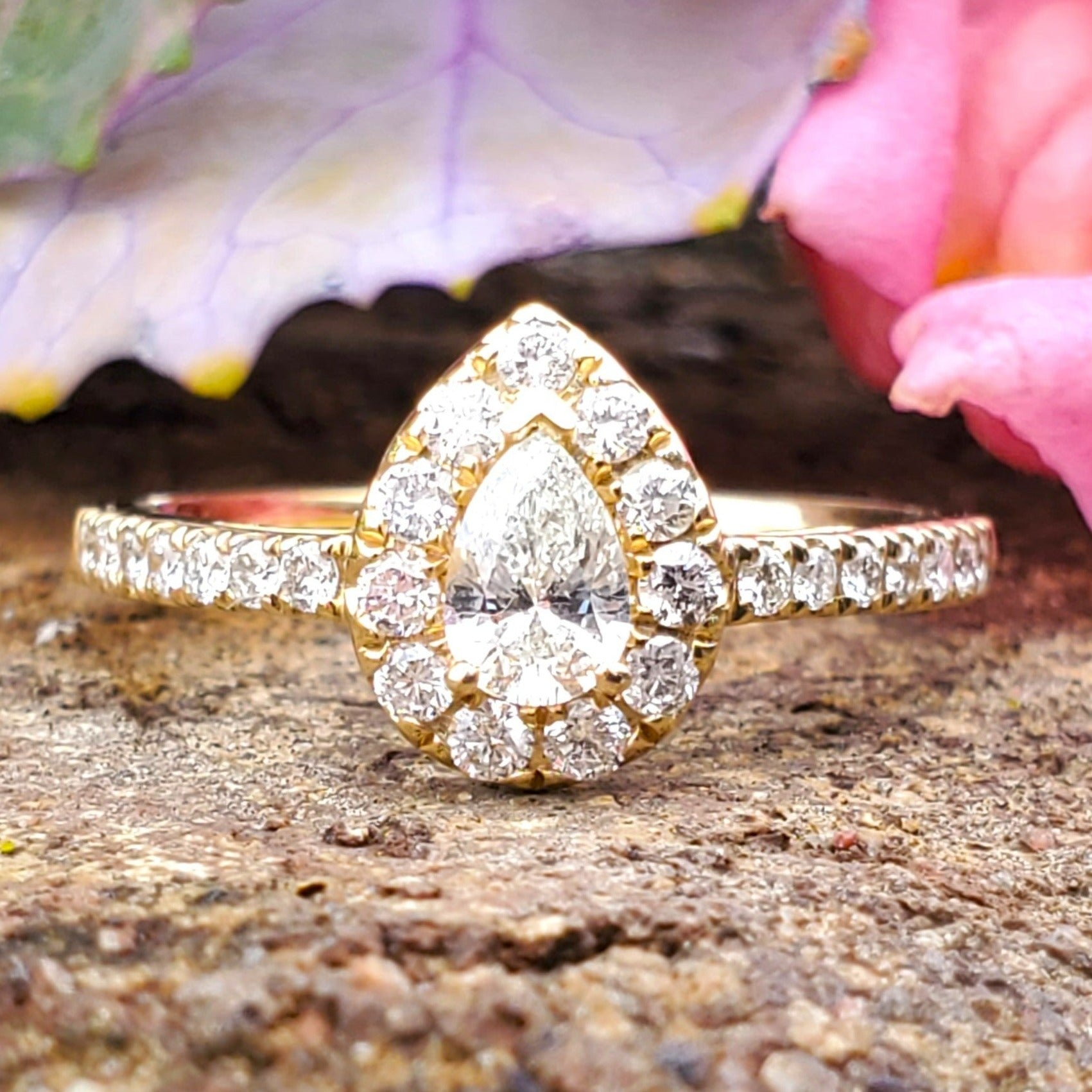 14k Yellow Gold CTW Pear Cut Diamond Engagement Ring DSR-23679