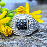 Sterling Silver Black Diamond Cluster Square Shape Ring  SDM-11199
