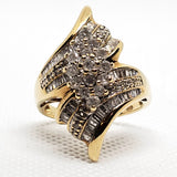10K Yellow Gold Diamond Marquise Cluster & Baguette Swirl Ring DEJ-24429