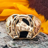 10K Black Hills Gold Black Onyx Horseshoe Ring GGR-19416