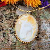 14k Yelllow Gold Horse Carnelian Cameo Brooch Pendant  GPD-19918