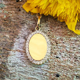10k Yellow Gold Diamond Engravable Oval Halo Pendant - DPD-26835