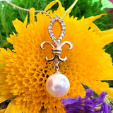 10k Yellow Gold Fleur di Lis Diamond & Pearl Pendant DPD-26834