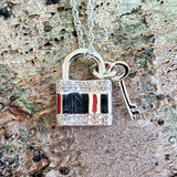 Sterling Silver Lock & Key Pendant with Diamonds SDM-11247