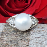 14k White Gold Fresh Water Pearl & Diamond Momento Ring   DCR-24627