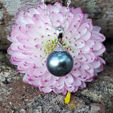 14k White Gold 10mm Black Tahitian Pearl Pendant GPS-20083