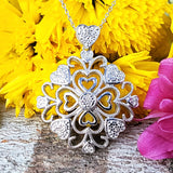 Sterling Silver Filigree Heart Pendant with Diamonds - SDM-11233