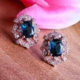 14k Rose Gold Oval London Blue Topaz and Diamond Filigree Earrings - DER-25687