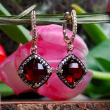 14k Yellow Gold Garnet and Diamond Dangle Earrings - DER-25671