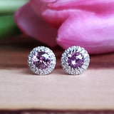 14KW Diamond Halo Pink Sapphire Earrings -  DER-25883