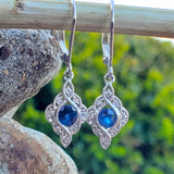 14KW  Diamond & Sapphire FIligree Lever Back Earrings -  DER-25891