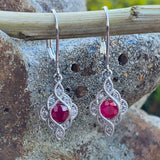 14KW  Diamond & Ruby FIligree Lever Back Earrings -  DER-25892