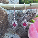 14KW  Diamond & Ruby FIligree Lever Back Earrings -  DER-25892