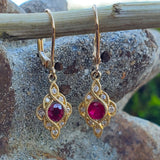 14KY Diamond & Ruby Filigree Lever Back Earrings  DER-25895