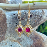 14KY Diamond & Ruby Filigree Lever Back Earrings  DER-25895