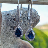 14KW Pear Sapphire with Diamond Halo Dangle Earring -  DER-25962