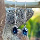 14KW Pear Sapphire with Diamond Halo Dangle Earring -  DER-25962