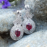 Sterling Silver Ruby & Diamond Halo Earrings SDM-10996