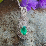 Sterling Silver Oval Emerald and Diamond Pendant SDM-11081