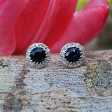 14KW .10CTW Diamond Halo Sapphire Earrings -  DER-25885