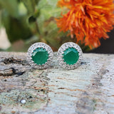 14KW .10CTW Diamond Halo Emerald Stud Earrings -  DER-25882