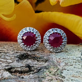 14KW .10CTW Diamond Halo Ruby Earrings -  DER-25884