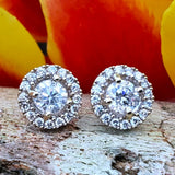 14k White Gold Diamond Halo Stud Earrings - DER-25597