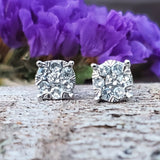 14k White Gold Diamond Cluster Stud Earrings DER-25941