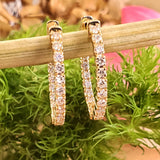 14k Yellow Gold Oval In-Out  Diamond Hoop Earrings DER-25956