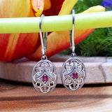 Sterling Silver Ruby Filigree Dangle Earrings SDM-10756