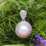 Sterling Silver 6mm Pearl and Diamond Halo Pendant- SDM-11261